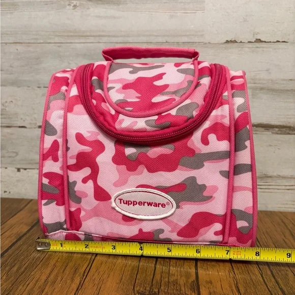 Tupperware Pink and Gray Camouflage Lunch Box Girls with Accessories - Picture 5 of 8